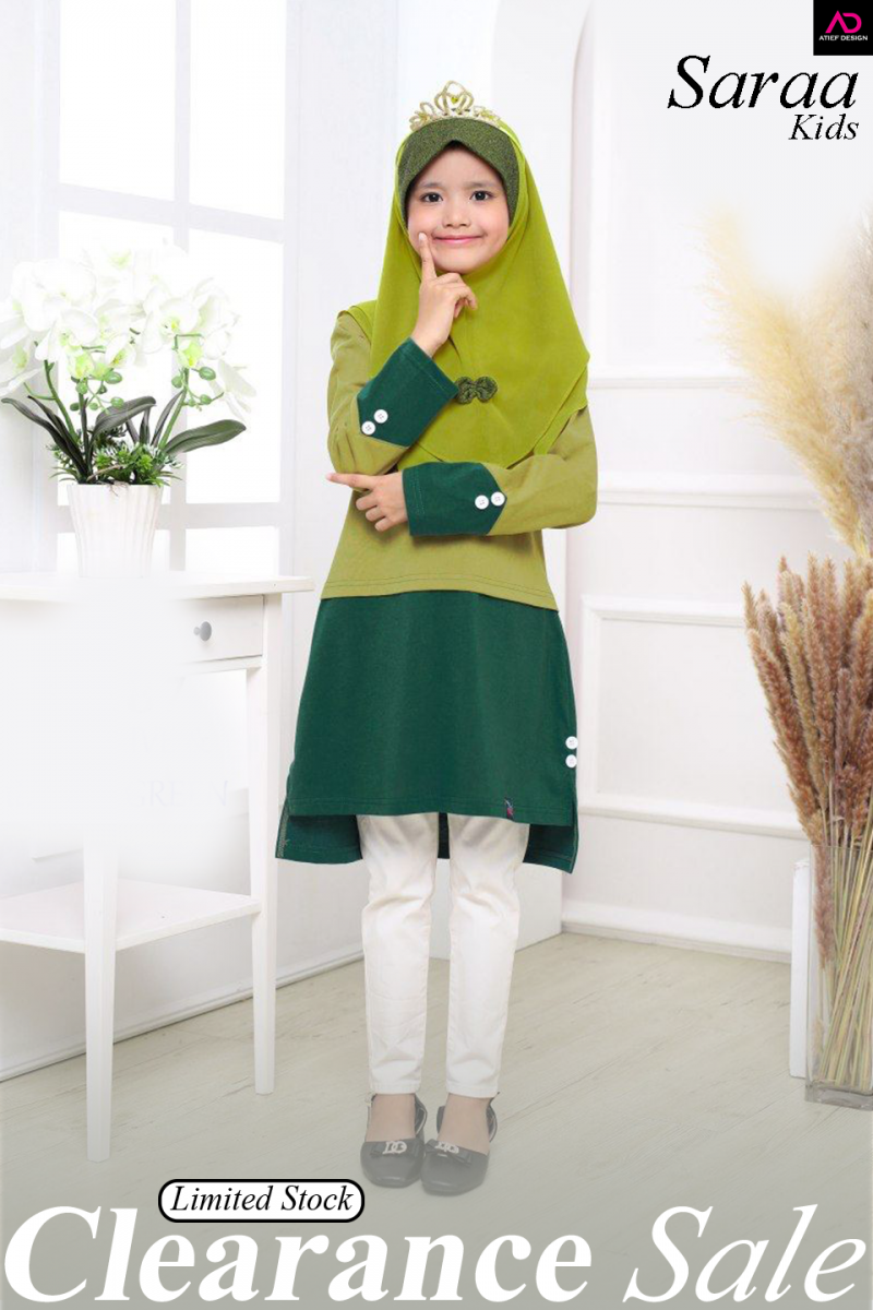 SARAA KIDS COTTON (S) - LIGHT OLIVE & EMERALD GREEN