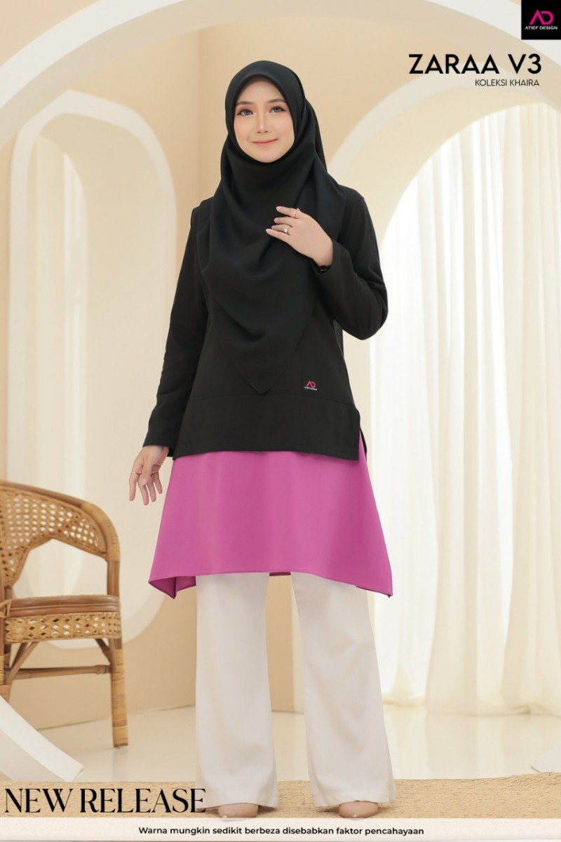 ZARAA COTTON DEWASA - K642 BLACK & CARNIVAL PURPLE