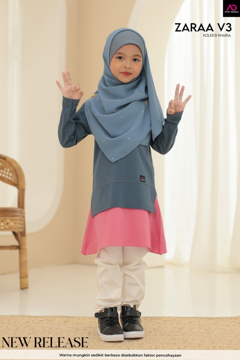 ZARAA COTTON KIDS - KD461 DRAK GREY & DUSTY PINK