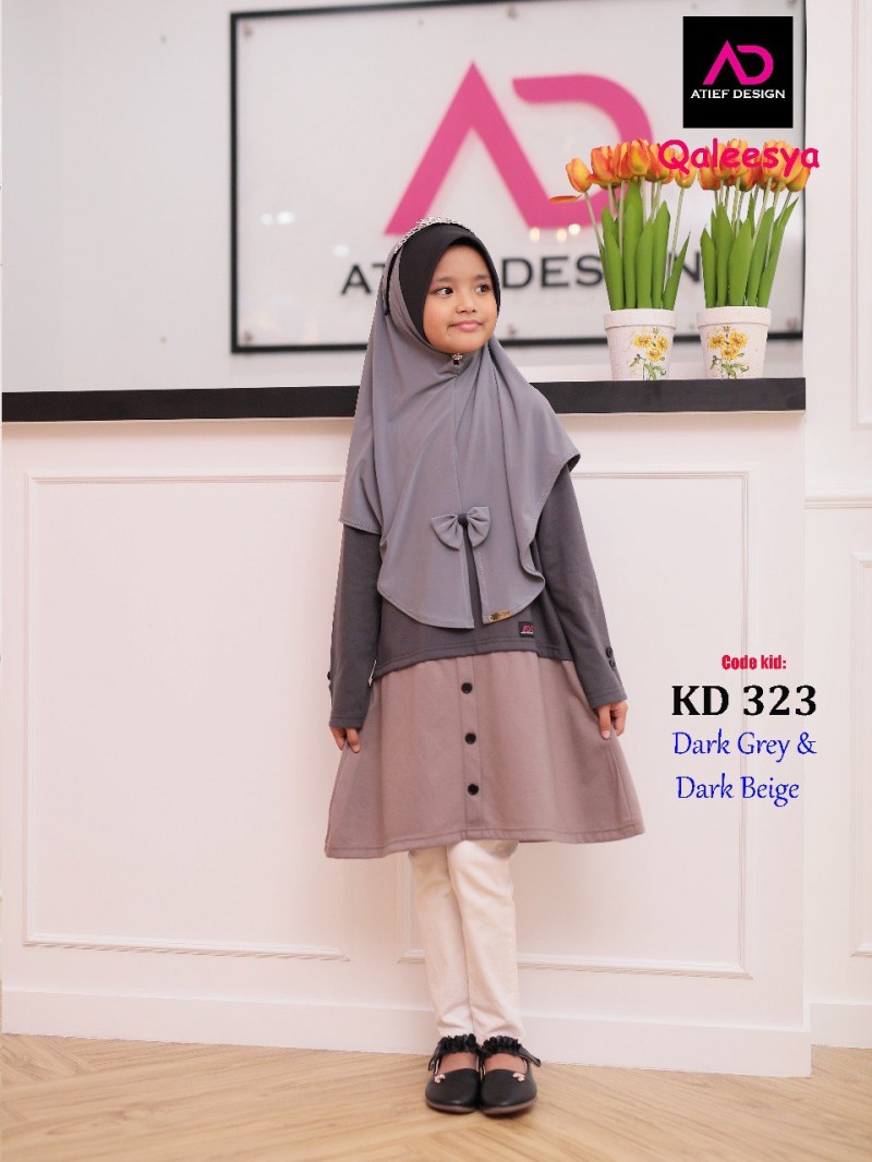 QALEESYA KIDS COTTON (L) - DARK GREY & DARK BEIGE