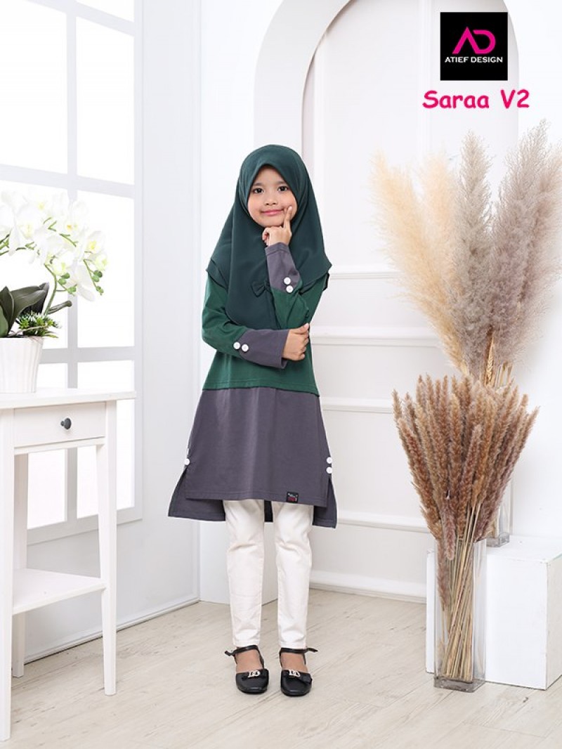 SARAA KIDS COTTON (M) - EMERALD GREEN & GREY
