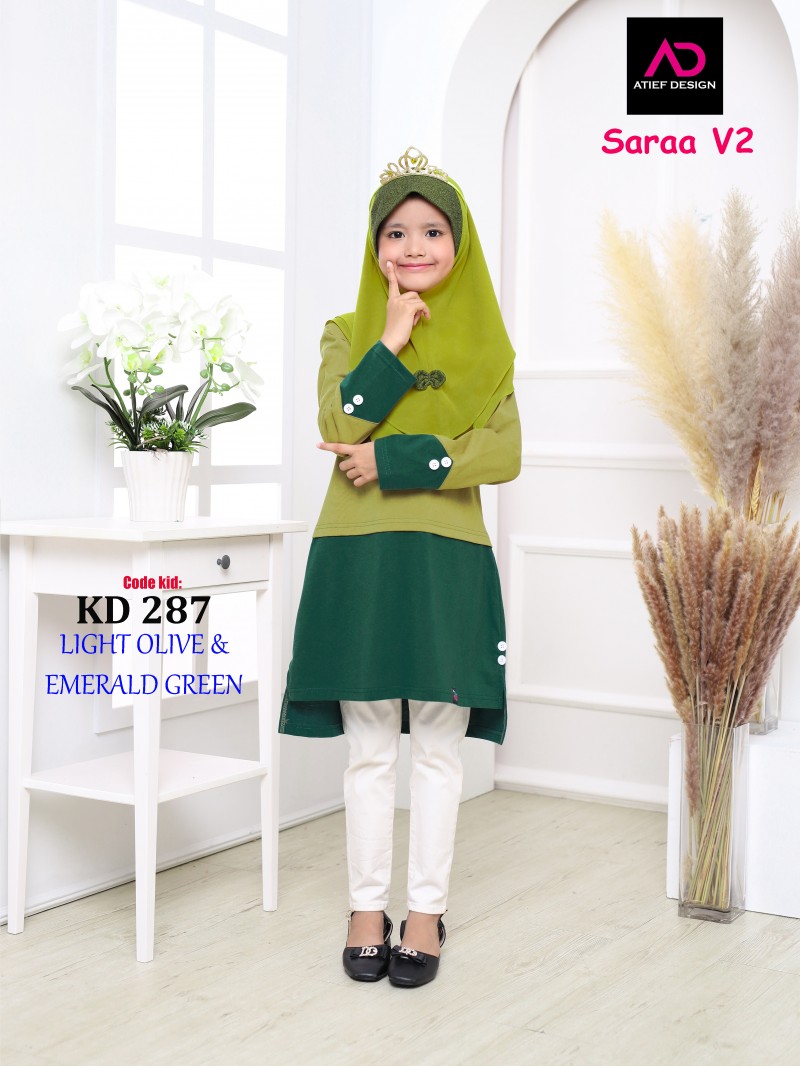 SARAA KIDS COTTON (S) - LIGHT OLIVE & EMERALD GREEN