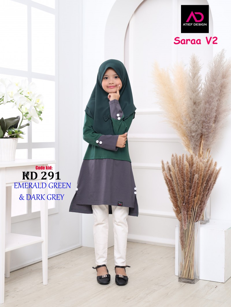 SARAA KIDS COTTON (S) - EMERALD GREEN & DARK GREY