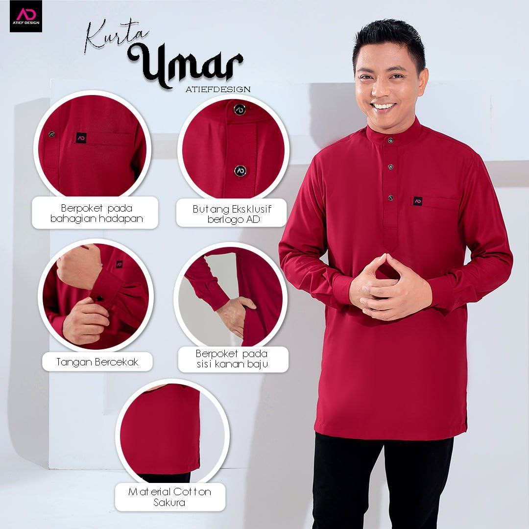 Kurta Umar Dewasa Cekak Musang Berkolar - KM018 DARK GREY