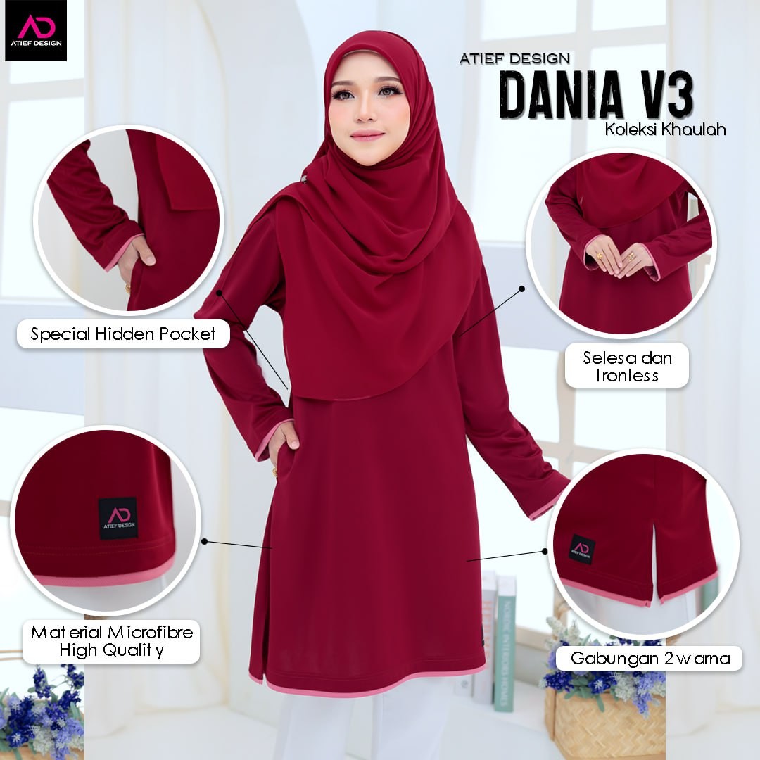 DANIA V2 JERSEY MUSLIMAH DEWASA - KH031 DUSTY PINK & MAROON