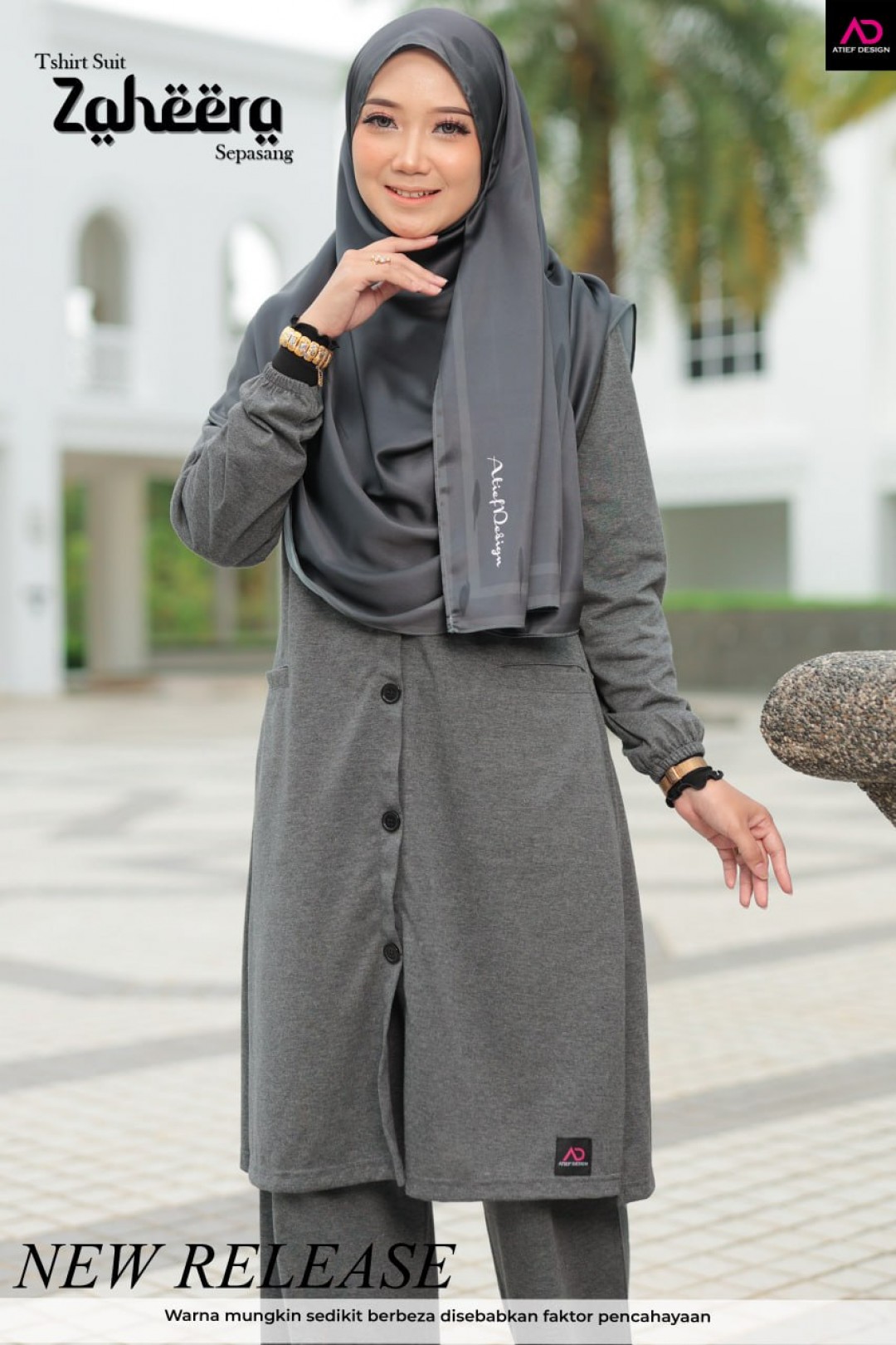 SUIT ZAHEERA UMRAH SET - KP004 TONE COLOR GREY