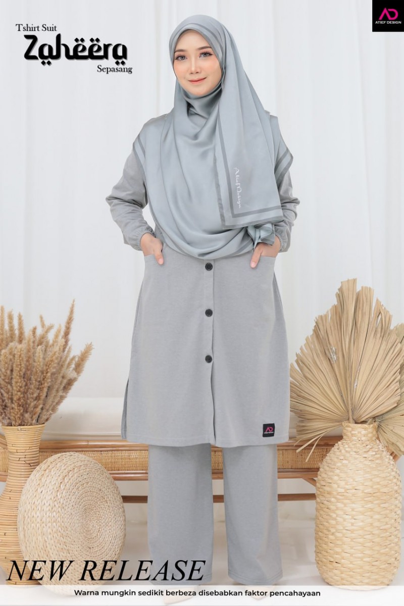 SUIT ZAHEERA UMRAH SET - KP002 TONE COLOR LIGHT GREY