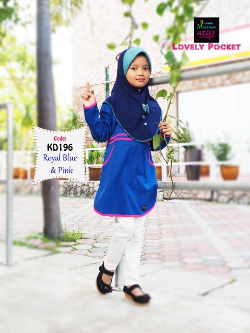 LOVELY POCKET COTTON KIDS (S) - ROYAL BLUE & PINK
