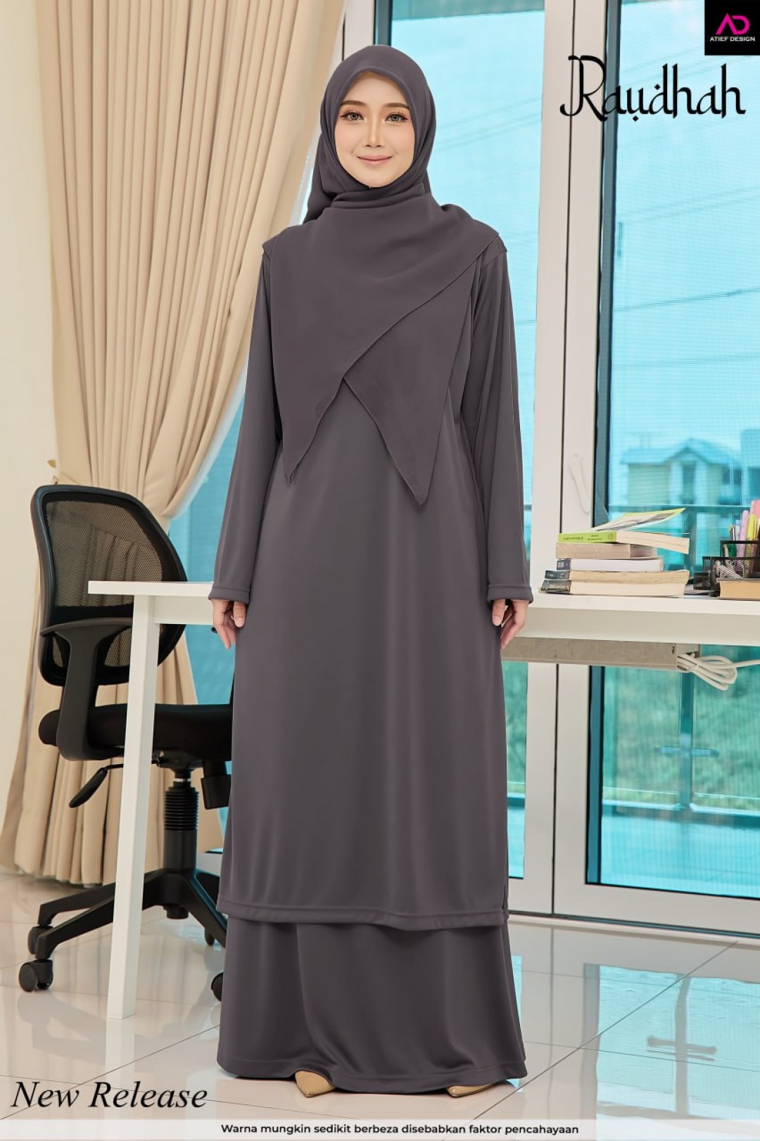 SUIT RAUDHAH SEPASANG - KP014 DARK GREY