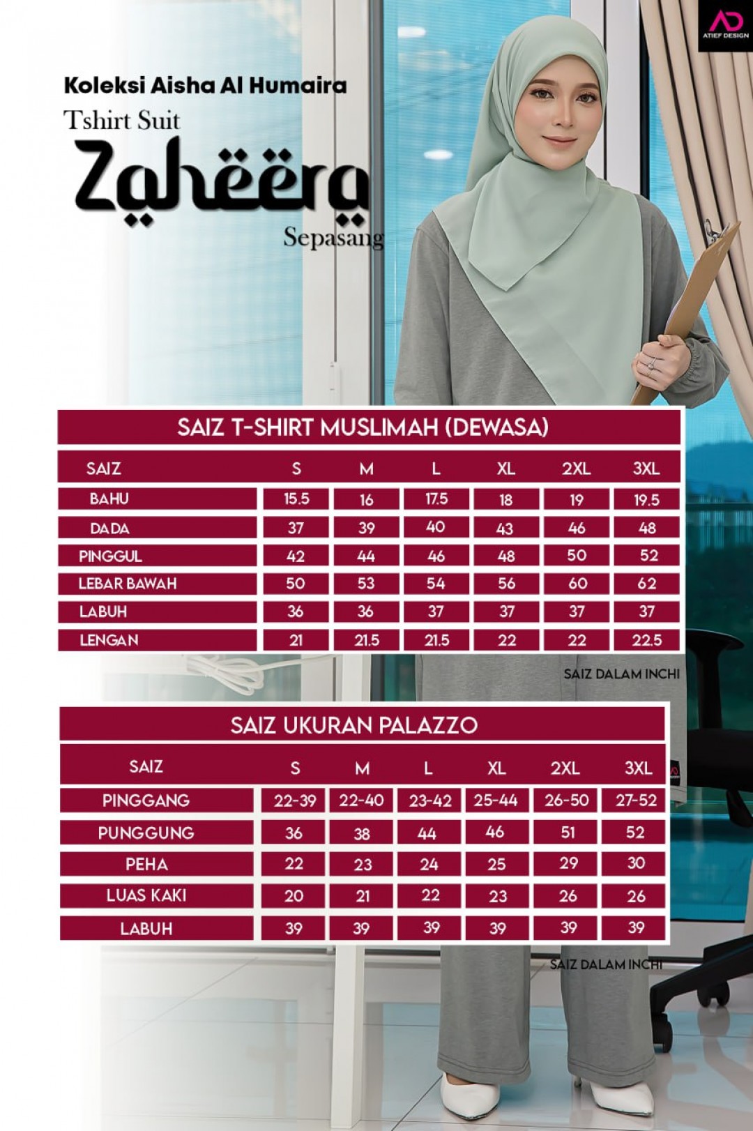 SUIT ZAHEERA UMRAH SET - KP008 TONE COLOR MINT GREEN