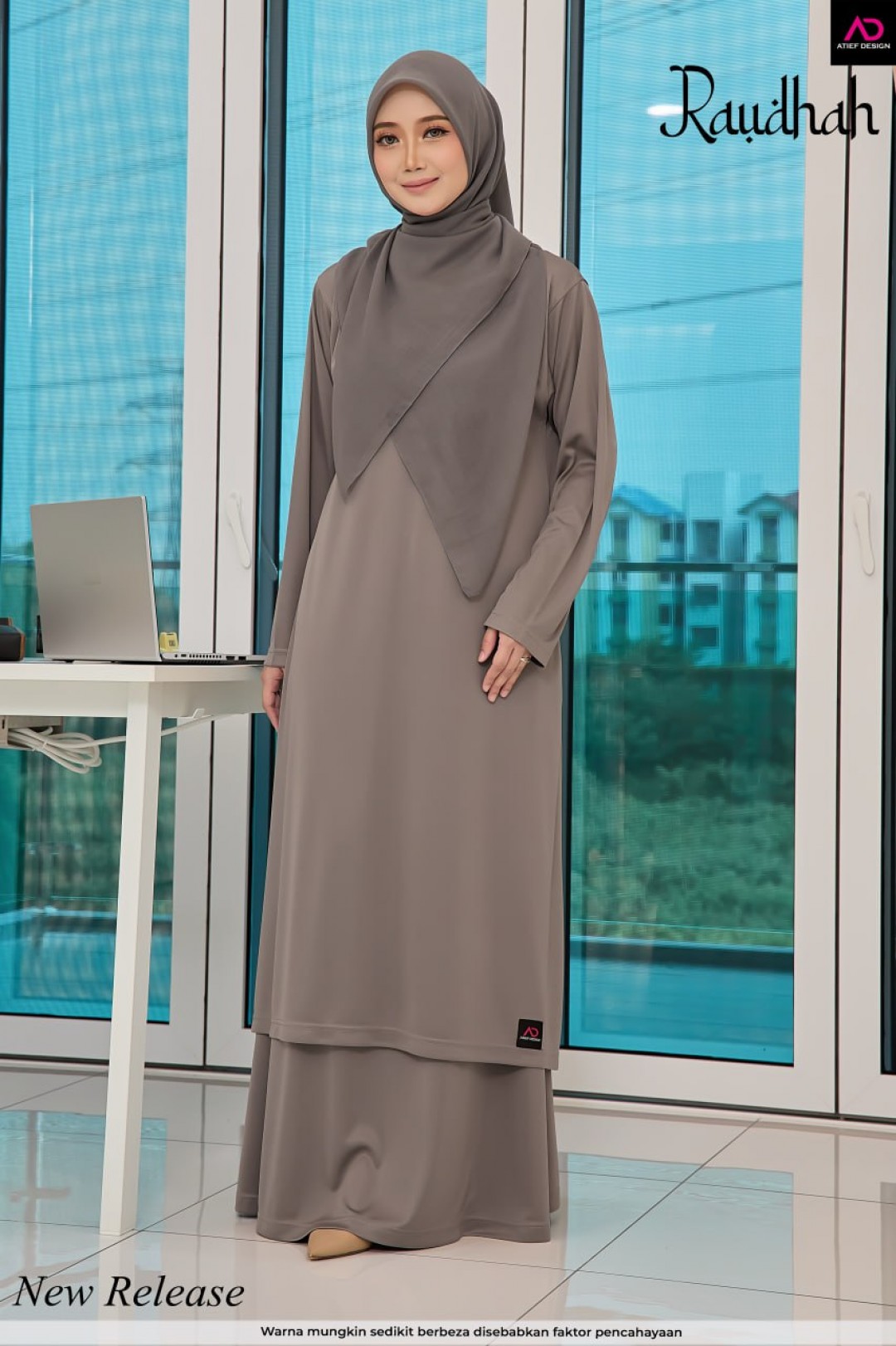 SUIT RAUDHAH SEPASANG - KP013 STONE GREY