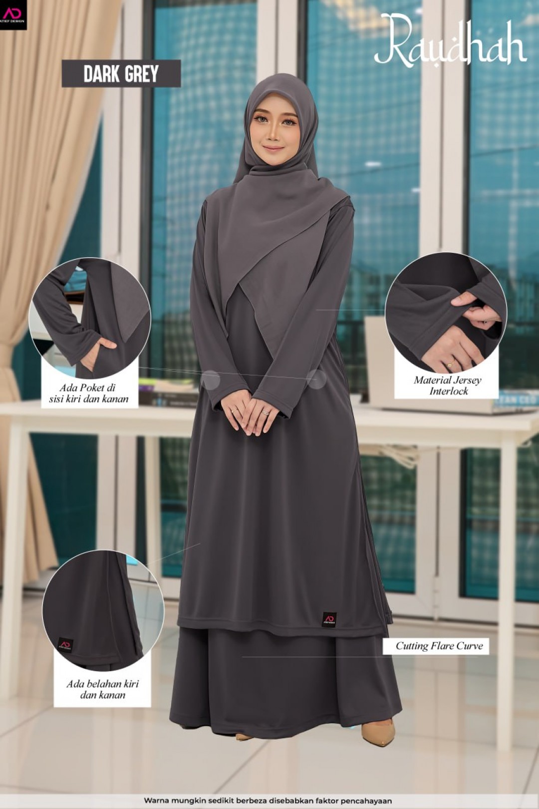 SUIT RAUDHAH SEPASANG - KP014 DARK GREY