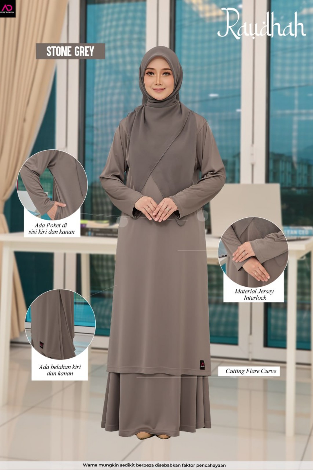 SUIT RAUDHAH SEPASANG - KP013 STONE GREY